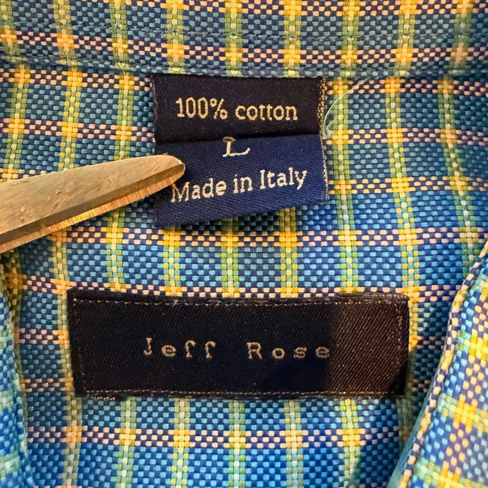 Jeff Rose Mens Blue Gingham Button Down Shirt Large‎ 100% Cotton Made in Italy - Picture 4 of 5